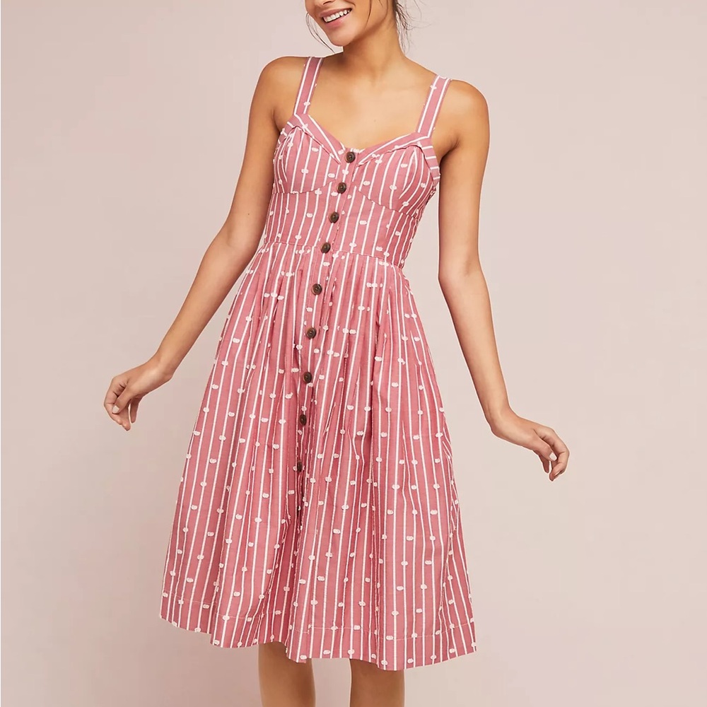 Anthropologie Pink Striped Midi Dress
